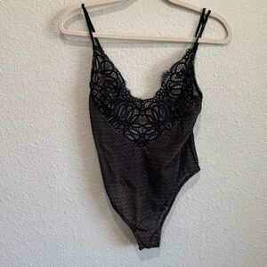 Victoria Secret Womens Medium Black Mesh Lace Lingerie Bodysuit Whimisgoth Y2K